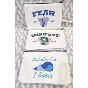 (3-pack) Inside Out Movie Inspired Cosmetic Bag- Fear, Disgust, Sadness